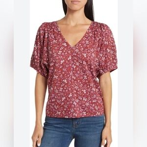 Madewell sz 2X Puff sleeve v-neck Batik Vine top